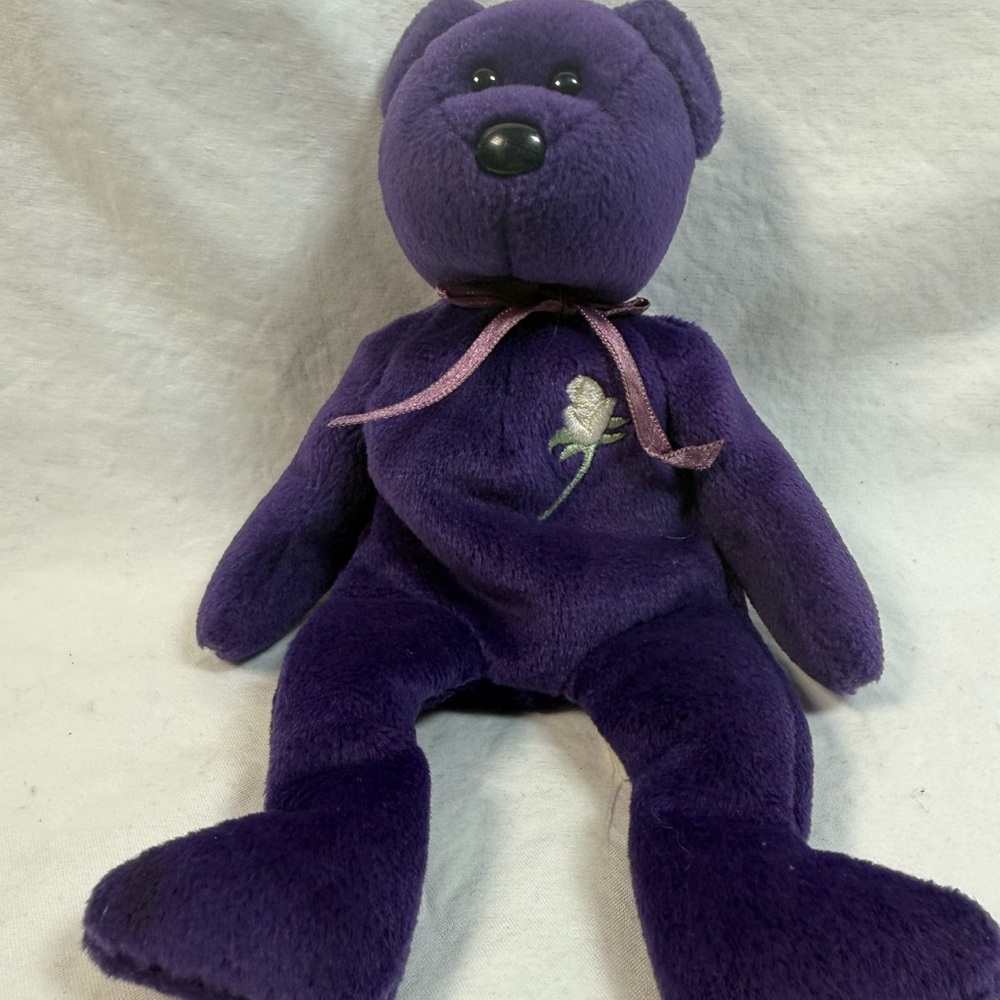 Purple Plush Bear with Rose Embroidery